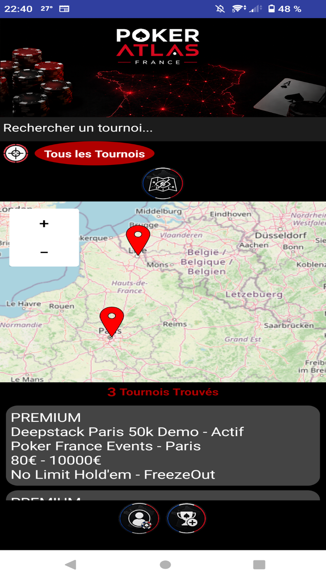 Aperçu de l'application Poker Atlas France